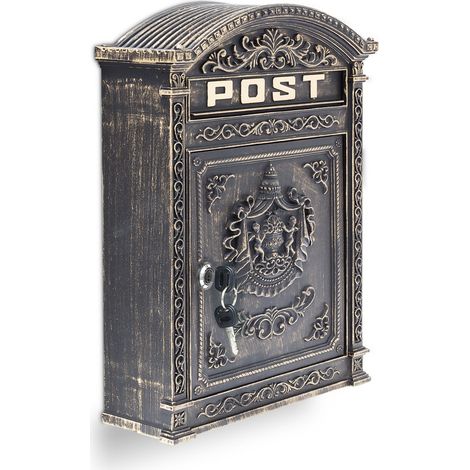 Boîte aux lettres murale vintage style ancien 44,5 x 31 x 9,5 cm solide et résistante en fonte d'aluminium noire (1/5)