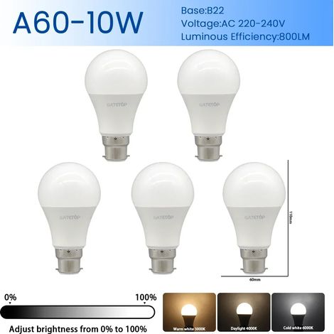 (A60 B22, Lumière naturelle 4000K) 5 ampoules LED, projecteurs d'intérieur, éclairage encastré (1/3)
