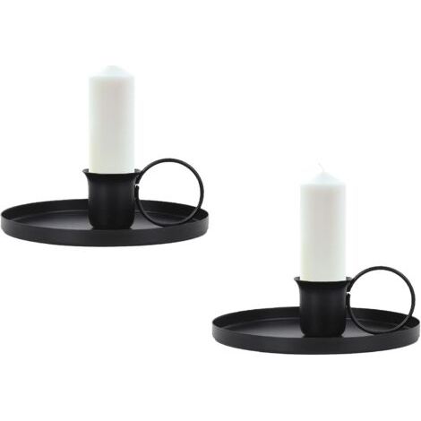 Chandelier Vintage, 2 Pièces Bougeoir de Métal Bougeoirs Noirs avec Poignée et Plateau Retro Candélabres Decoration de Table pour De Noël Halloween Mariage Cérémonie Anniversaire (Tour) (1/5)