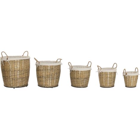Cesta Set 5 Mimbre Algodon 75X75X75 Ruedas Y Asas (1/5)