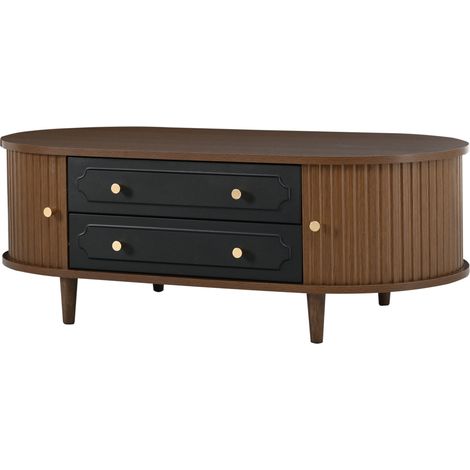 Tavolino da salotto 100 x 50 x 36 cm effetto noce con 2 cassetti e 2 ante a ribalta nero (1/5)