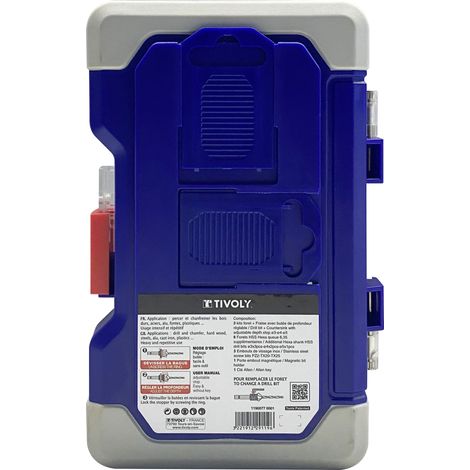 Tivoly • Scatola da 13 pezzi - 3 kit punte legno metallo e svasatori 2in1 HSS + 6 punte HSS + 3 punte inox + accessori