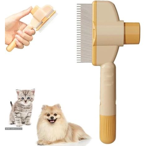 Peine para mascotas, Peine antipulgas para gatos, Desenredante y removedor de pelo suelto, Amarillo (1/5)