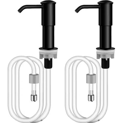 Dispensador de jabón de cocina con manguera de extensión de silicona de 1,25 m, paquete de dos unidades - Dispensador de jabón para fregadero de cocina empotrado - Negro (1/4)
