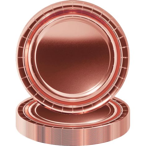 16 Pièces Assiettes en Papier de Fête Or Rose, Carton Anniversaire, Rondes Solides Assiette Dessert pour Noël, Picnic, Mariage, Fournitures de Fête (1/2)