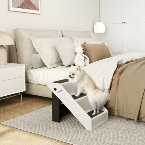 Dreistufige, klappbare Hundetreppe für ältere Haustiere, passend für Bett oder Sofa, 53 x 30,5 x 36,5 cm, Creme
