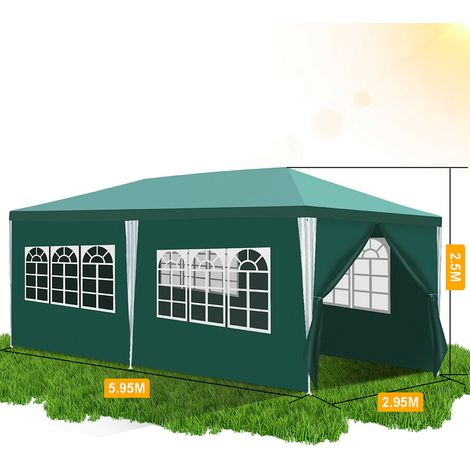 Wolketon Tenda da festa 3x6 m con telo in PE impermeabile, robusto gazebo da giardino per ospiti e barbecue all’aperto Verde (1/4)