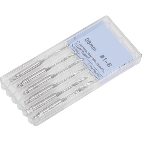 Lot de 6 alésoirs dentaires Peeso, limes canalaires, pour traitement canalaire, 28 mm/1,1 pouce. (1/5)