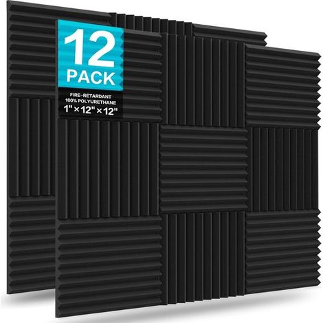 Pack de 12 panneaux acoustiques – Noir – 30x30 cm – Haute densité – Auto-adhésifs – Studio et salle de jeux (1/5)