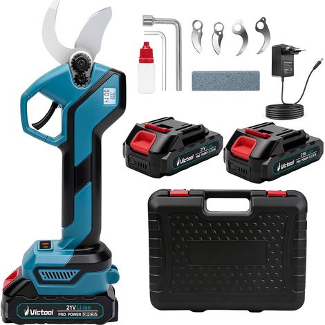 Sécateur électrique sans fil 40 mm avec 2 batteries 21 V 2000 mAh, lames SK5, écran LED, sécateur sans balais pour jardin, branches, arbustes (1/5)