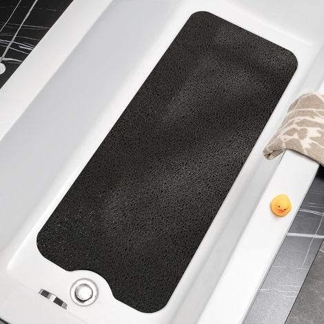 Tapis de Baignoire Antidérapant, 88 x 40cm Long Tapis de Douche Antiderapant, Loofah en PVC Souple Tapis Antidérapant Baignoire, sans Ventouse Tapis de Bain, Séchage Rapide, Noir (1/5)