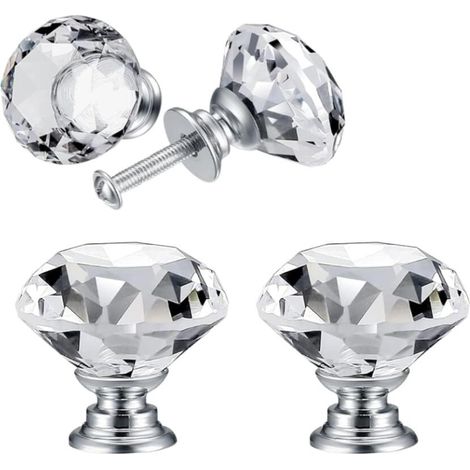 30 mm 4 Pcs Bouton de Porte de Cristal, Poignées de Diamant, Poignee de Meuble Diamant, Poignée Boutons Décoration de Armoire, Tiroir, Cuisine Bouton Poignées (1/5)
