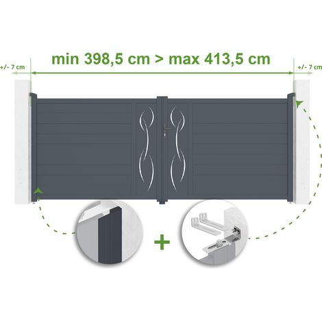 Portail battant ajustable en largeur LIFE 4m H.160cm Aluminium Gris Anthracite (1/4)