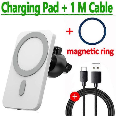 Chargeur sans fil magnétique 30 W pour voiture avec support de téléphone pour grille d'aération, compatible avec iOS 14/13/12/11 Pro Max, station de charge rapide Macsafe pour voiture, blanc (câble no (1/5)