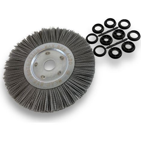 Brosse circulaire NYLON Abrasif Ø 250 mm Epaisseur 1 rang Carbure de silicium Grain 80 Alésage 32 mm + réducteur bague 25/22/20/16/12 mm Touret meuleuse ponceuse Kibros 211251KR80 (1/5)