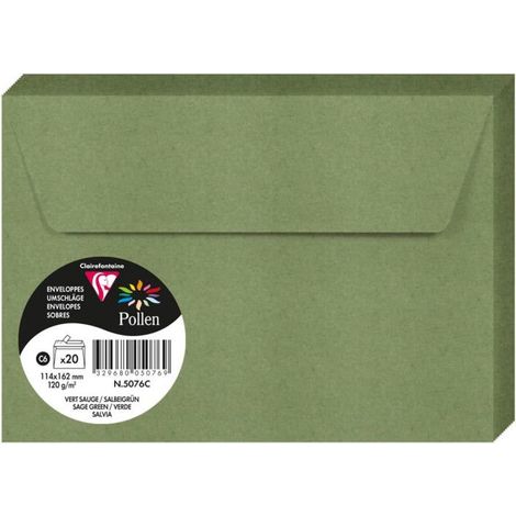 Enveloppe C6 - Clairefontaine - Pollen - Vert sauge - 20 pièces - Made in France