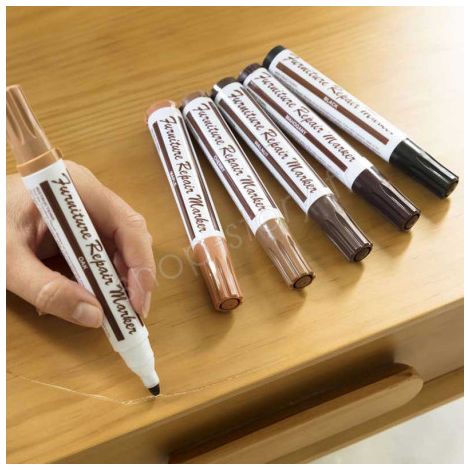 Pack de 6 feutres rénovateurs pour bois – 6 teintes : érable, chêne, cerisier, noyer, acajou, noir – Sèche rapidement pour recoloration durable – Shop-Story