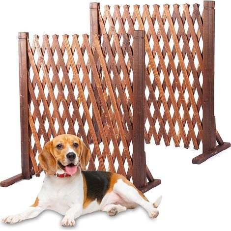 Paire de panneaux de clôture extensibles, Treillis de clôture en bois, Clôture à piquets en bois extensible, Écran de jardin autoportant, Clôture pour chiens pour terrasse et pelouse, Réglable (1/5)