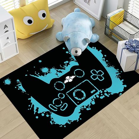 Tapis de Chambre pour Enfant Motif Manette de Jeu 3D Coloré, Tapis d'Éveil Antidérapant Lavable pour Garçon (1/5)