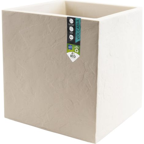 EDA - POT CARRÉ 40 CM VOLCANIA 31 L - DÉCOR IMITATION PIERRE - UTILISABLE À L'INTÉRIEUR ET À L'EXTÉRIEUR - ZONE DE RÉTENTION D'E