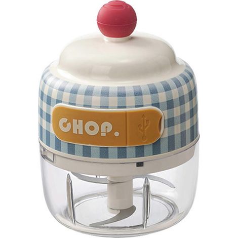 Hachoir électrique pour légumes, herbes et noix. Format mini compact, idéal pour les petites cuisines et la préparation des repas. Grille bleue. (1/5)