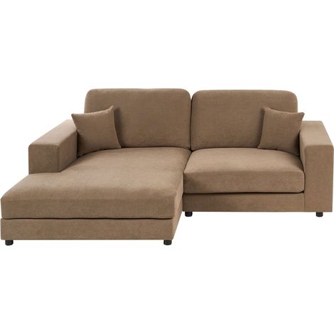 Right Hand 3 Seater Corner Sofa Brown Fabric Upholstered Track Armrests Additional Cushions Minimalistic Modern Style LOFOTEN (1/5)