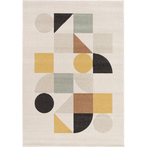 Tapis salon et chambre 160x230 beige et jaune tissé motif géométrique CONTEMULTI