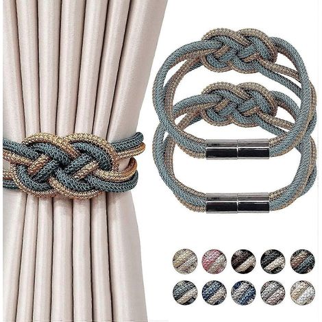 2er-Pack starke magnetische Gardinenhalter im nordischen Stil mit zweifarbigem, gewebtem Seilknoten für dekorative Gardinenhalter für Zuhause-Black and Beige