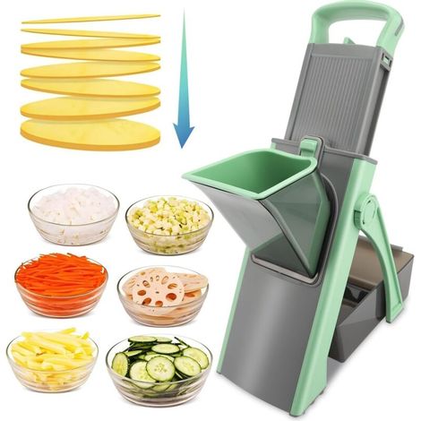 Manual Mandoline Slicer, Safety Slicer, Multifunctional Vegetable French Fry Cutter, Manual Chopper with Adjustable Thickness - Julienne, Slice, Strip, Dice, Cube, Potato, Carrot, Cucumber, Tomato, Gr