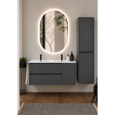 Badmöbel mit Waschbecken ORIGENBATH ITACA ohne Spiegel 120x45 cm Doppelwaschbecken graphit mit Säule (1/5)