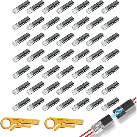 Lot de 50 Connecteur Electrique Etanche, Connecteur 12V, Connecteur Electrique Rapide pour Voiture, Connecteurs De Câble Voiture Étanches 2 Broches avec Pince À Dénuder, pour Câble 18-22 AWG (1/5)