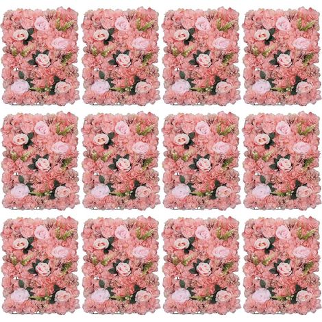 Set di 12 pannelli da parete con rose artificiali - Sfondo per feste, matrimoni, addii al nubilato, baby shower, Natale, decorazioni per la casa, 60 x 40 cm (rosa scintillante) (1/5)