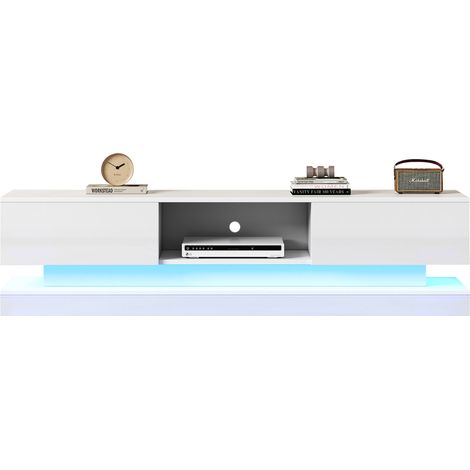 CHICFURN Mobile TV 160 x 35 x 40,5 cm bianco lucido con LED, 2 cassetti, fino a 60 pollici (1/5)