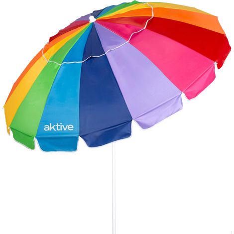 Parasol de plage, mesure 200 cm, multicolore, protection UV50, nylon, mât en acier 28/32 mm, 16 tiges, avec housse de transport avec poignée d'épaule (1/5)