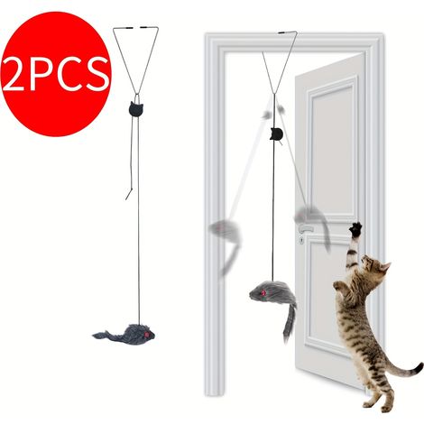 Lot de 2 jouets-baguettes suspendus pour chats — Jouets en feutre rétractables à fixer sur la porte