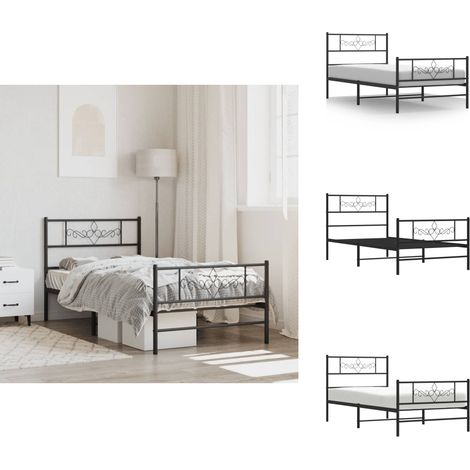 Cadre de lit métal sans matelas avec pied de lit noir 80x200 cm - Cadre De Lit - Lit Double - Lit Metal - Lit Noir - Meuble Chambre (1/5)