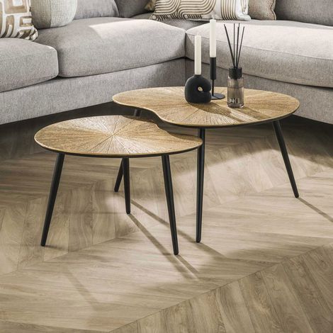 Lot de 2 tables basses 58 et 17 cm en métal doré et noir