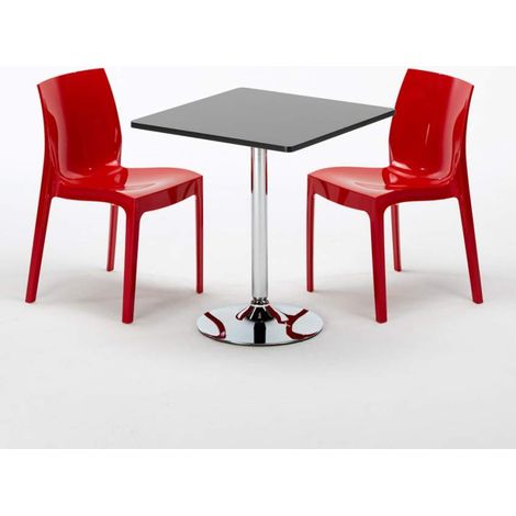 Mesa Cuadrada Negra 70x70 cm y 2 Sillas De Colores Ice Mojito - Rojo (1/5)