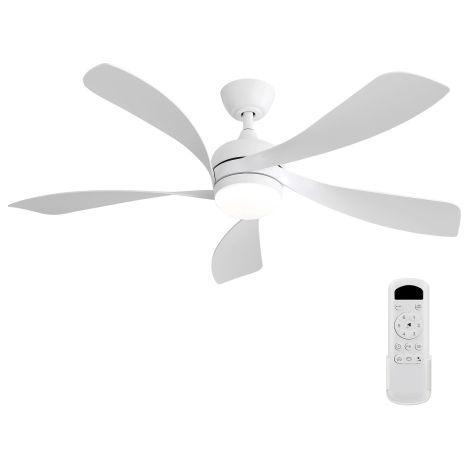 52-Zoll-Deckenventilator mit LED-Beleuchtung für Wohn- und Schlafzimmer, weiß, 6-stufige Fernbedienung, variable Intensität mit Speicherfunktion.