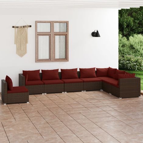 Salon de jardin 8 pcs - Canapé de jardin - Ensembles de Meubles d'exterieur - avec coussins Résine tressée Marron Chic-159955 (1/5)