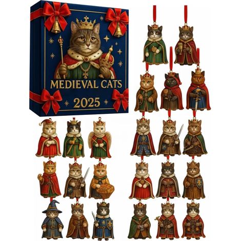Adventskalender mit Katzenmotiv 24-tägige Weihnachtsbaumdekoration mit Katzenmotiv für Zuhause, Partys, Fenster, Wand, Feiern, Amateur (1/5)