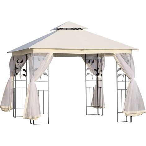 Tonnelle de jardin 3x3 m avec moustiquaire structure acier double toile, abri extérieur résistant anti-UV blanche