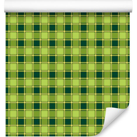 Papel pintado a cuadros verdes, lima y verde para salón y dormitorio, 50x1000 cm. (1/5)