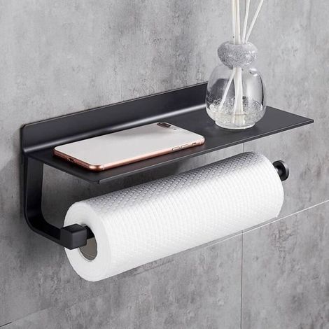 Porta rotolo di carta assorbente da parete, dispenser di carta assorbente, porta rotolo da 33 cm, alluminio, porta rotolo di carta assorbente da cucina nero