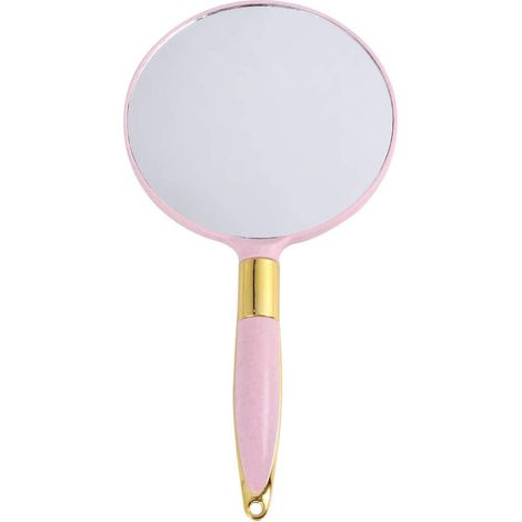 Runder Handspiegel mit Griff, Retro-Taschenspiegel, Schminkspiegel (rosa)