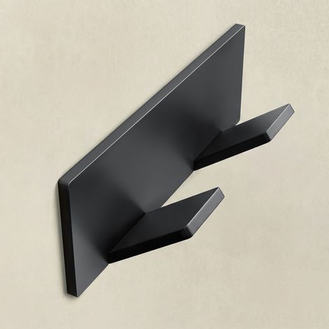 Mai & Mai Kleiderhaken ohne Bohren Wandgarderobe Wandhaken aus Edelstahl mit 2 Haken Garderobenleiste Garderobenhaken 10cm Matt schwarz Stalo-02