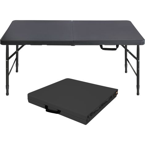 Table pliante 125cm – Poignée – Hauteur réglable – Capacité 135kg – Noir – Camping/Pique-nique/Fêtes (1/5)