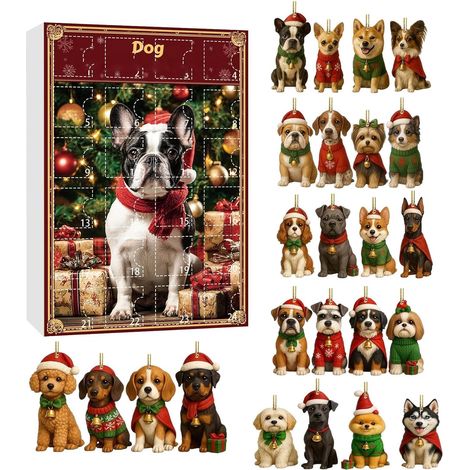Calendrier de compte à rebours de l'Avent pour chien - Acrylique  souvenir réutilisable de 24 jours avec pendentifs pour chiens  Décoration festive pour arbre, fenêtre, adultes, amoureux (1/5)