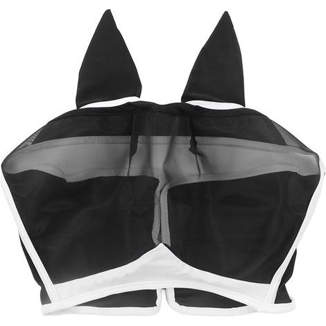 Masque Anti-Mouches pour Cheval Tissu Respirant et Élastique avec Oreilles, Protection Anti-Moustiques et Insectes, Attache Velcro, Taille Grande Noir (1/5)