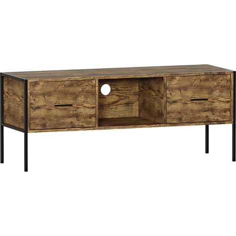 Brooklyn TV Unit Stand Cabinet Entertainment Unit 2 Drawer Living Room Display, Dark-Wood (1/5)